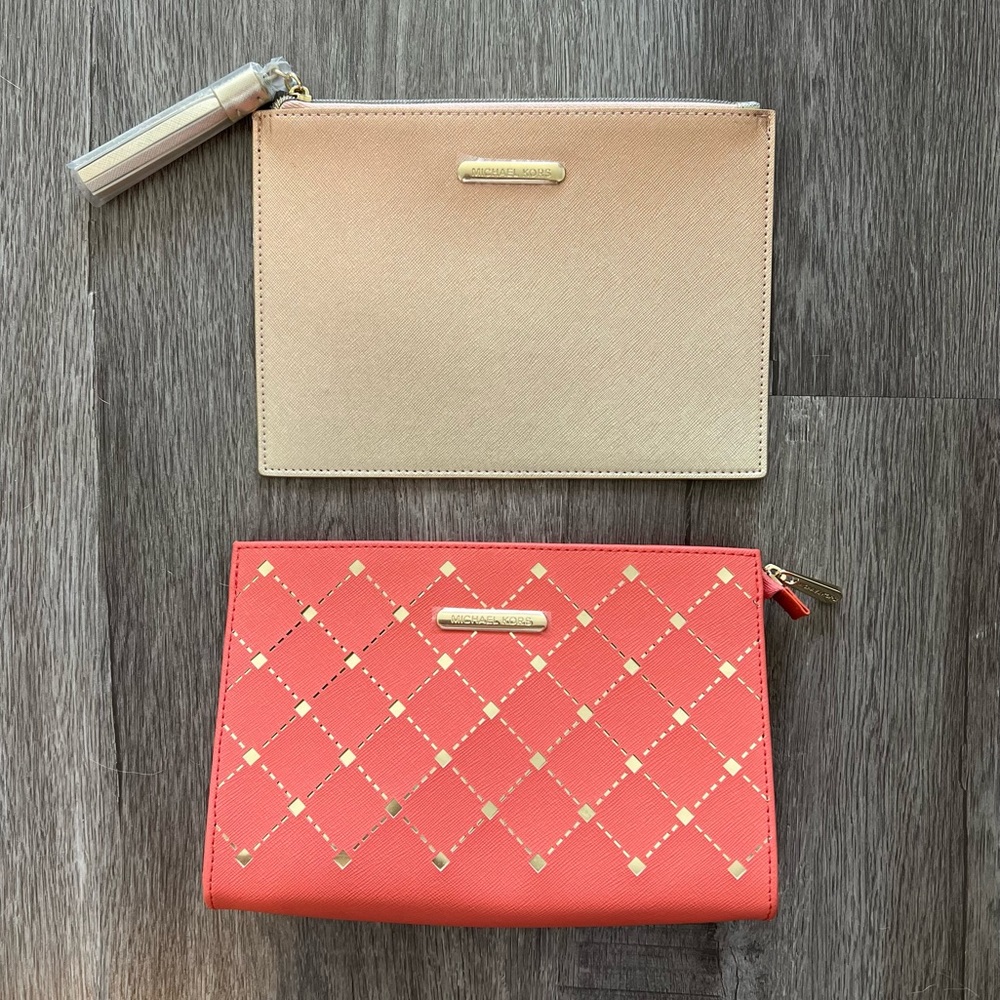 Michael kors gold coral pouch bundle x2 brand new